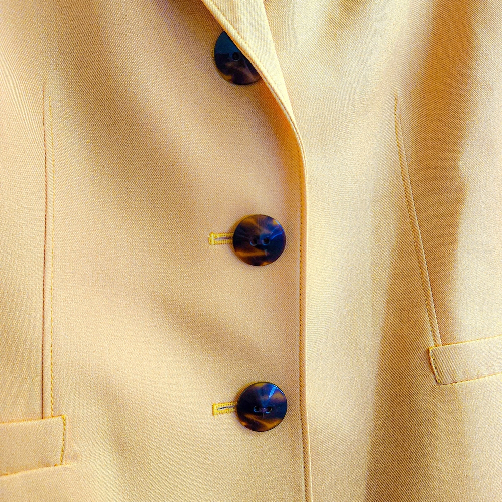 Le Suit Petite Blazer Womens 14P Yellow Mustard Structured Career Work Jacket - Picture 3 of 9
